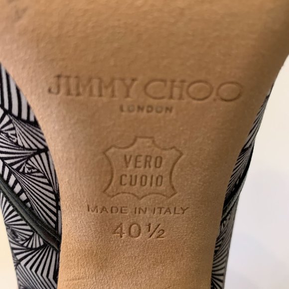 Jimmy Choo Hardy Silk Peep Toe Pumps Art Deco Print Nappa Leather 40.5 1… - Picture 10 of 14